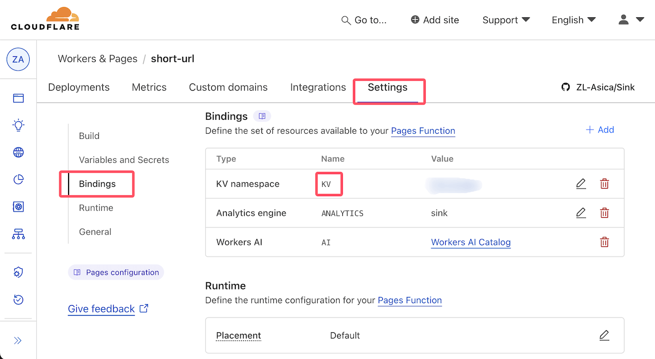 KV binding settings in Cloudflare